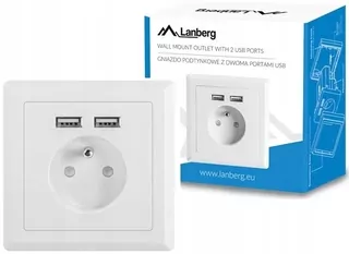 Elektrická zásuvka, nástenná USB Lanberg biela